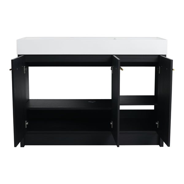 English Elm 48 Inch Freestanding Bathroom Vanity With Integrated Resin Sink & Soft-Close Doors For Storage Solutions W999S00264