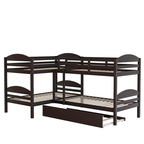 English Elm Twin L-shaped Mission Bunk with Trundle Sleeps Five Solid Pine Kids Room Bed LT000024AAP-1
