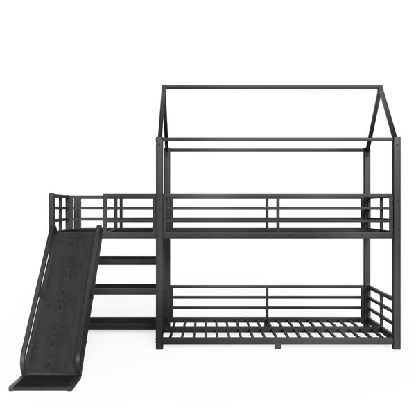 English Elm Twin House Bunk Bed with Slide Storage Stairs and Safety Rails for Kids Rooms W1580S00648