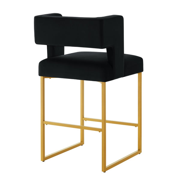 English Elm Modern Velvet Counter Stools Set of Two with Gold Iron Frame and Square Open Back Black W2186P171941