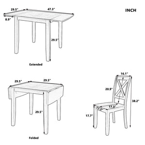 English Elm TOPMAX 3-Piece Wood Drop Leaf Breakfast Nook Dining Table Set with 2 X-back Chairs for Small Spaces, Sturdy Craftsmanship Brown SP000164AAD