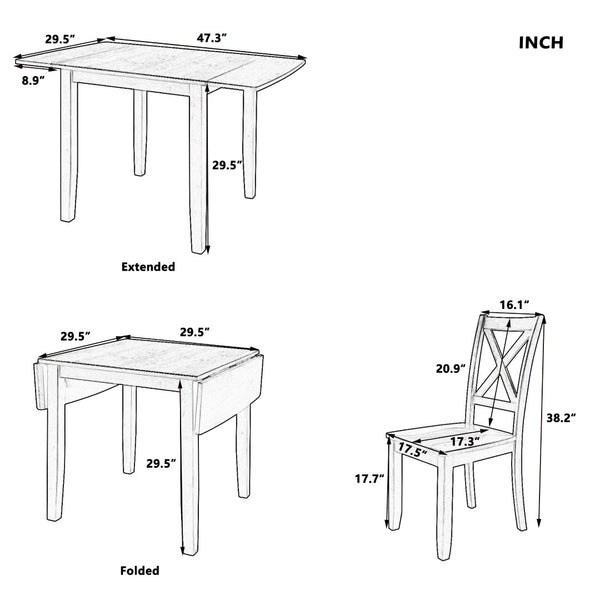 English Elm Topmax Drop Leaf Wood Breakfast Nook Table Set with X Back Chairs for Two Espresso N717S000164P