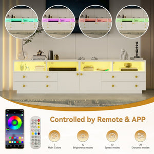 English Elm Tv Stand with Rgb Led Lighting High Gloss Entertainment Center for Large Living Rooms White T3773P416494