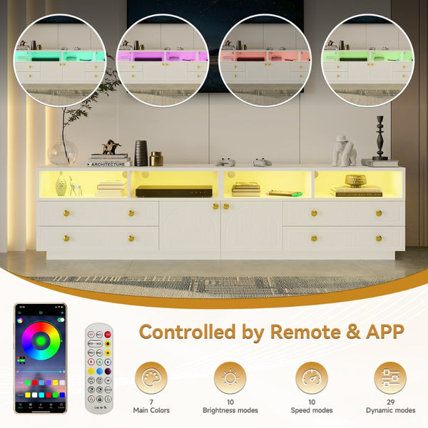 English Elm Tv Stand with Rgb Led Lighting High Gloss Entertainment Center for Large Living Rooms White T3773P416494