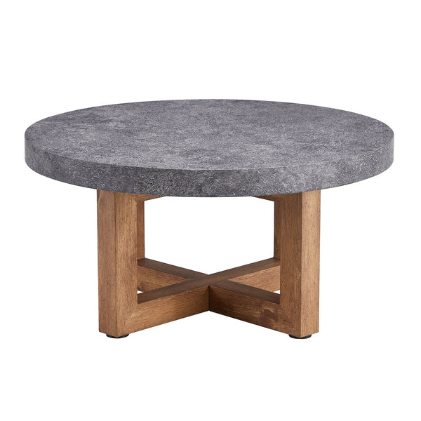 English Elm Modern Gray Texture MDF Round Coffee Table 31.4" – Retro Cross-Leg Design, Thick Top, Sturdy, Sleek Decor W1151P209822