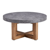 English Elm Modern Gray Texture Mdf Round Coffee Table - 31.4" Diameter.A Modern Retro Circular Coffee Table With A Diameter Of 31.4 Inches, Made Of Mdf Material, Suitable For Living Rooms.