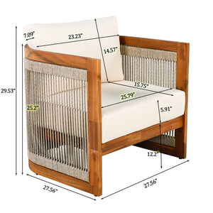English Elm Christopher Knight Home® - Premium Acacia Wood Outdoor Club Chair – Stylish Curved Design, Woven Rope, Water-Resistant Cushions N767P367654A