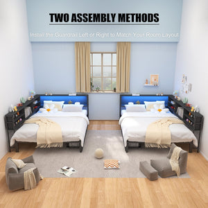 English Elm Corner Daybed Frame With Storage, Bookcase, Led Lights & Charging Station For Kids' Rooms W3107P334242