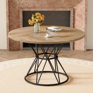 English Elm A Round Marble Patterned Mdf Dining Table with Matte Hourglass Base Seats Six Black,Wood W1151P434790