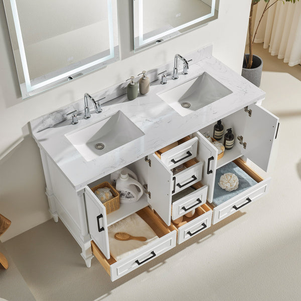 English Elm Fully 64" Freestanding Double Bathroom Vanity with Two Handle Sets, Waterproof 5-Layer Paint Finish W1826P167879
