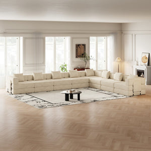 English Elm 8 Seater Corduroy Floor Sofa Bed with Storage Pockets and Modular Cushion Design W3505S00023