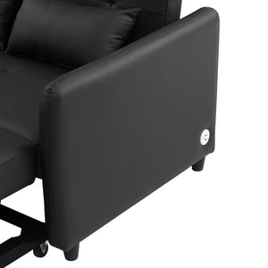 English Elm Orisfur. Convertible Sleeper Bed Loveseat with 3 USB Ports, PU Leather, Compact Design for Small Spaces Black N719S001700B