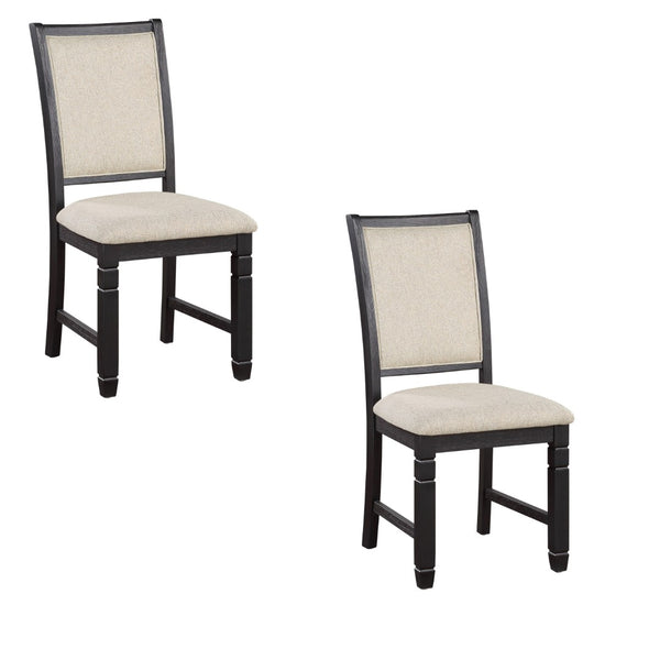 English Elm Anji Acacia Veneer Dining Chair Set Antique White Curved Back Cushioned Seat Beige+Black B056P416899