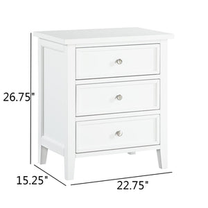 English Elm Luca 3-Drawer Nightstand with Dovetail Drawers and Metal Glides, Tapered Legs, No Assembly Required White B050P376948