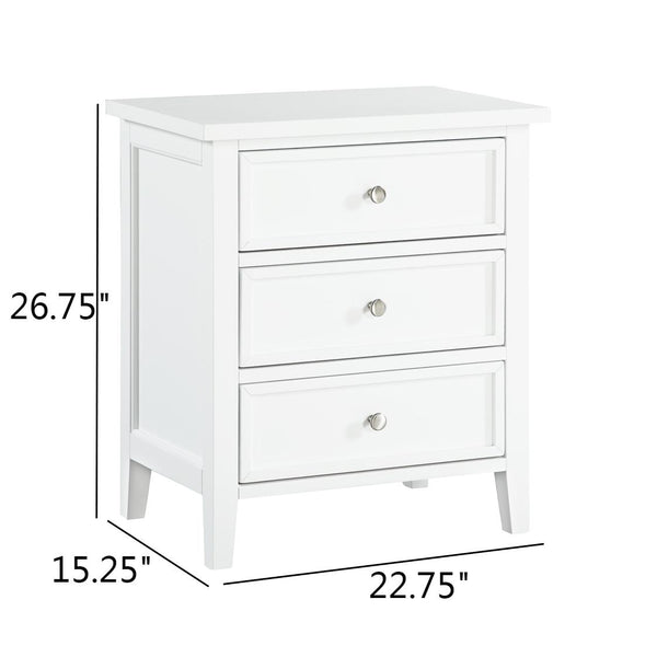English Elm Luca 3-Drawer Nightstand with Dovetail Drawers and Metal Glides, Tapered Legs, No Assembly Required White B050P376948