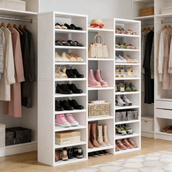 English Elm Storage Organizer Freestanding Shoe Rack 23 Shelf White Mdf Entryway Display Unit T3971P453348