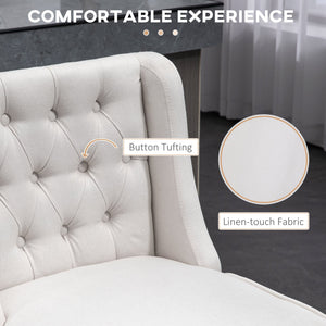 English Elm HOMCOM Vintage Button-Tufted Counter Stools Set of 2 with 180° Swivel, Solid Wood Footrests Beige W2225P229681