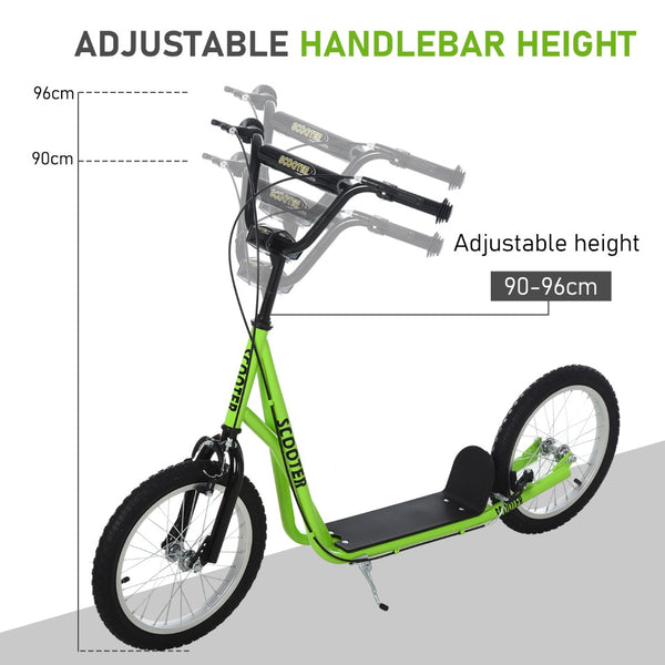 English Elm Aosom Youth Kick Scooter Steel Frame Inflatable Wheels Dual Brakes Adjustable Bar Green W2225P217074