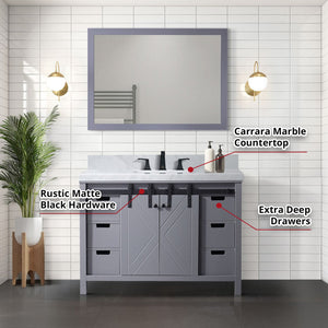 English Elm Dark Grey Bath Vanity Set With Carrara Marble Countertop, Matte Black Faucet & 44" Mirror Ensemble B2731S01278