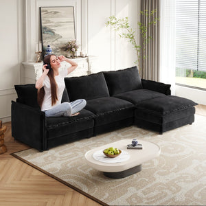 English Elm Corduroy Oversized L-Shaped Sectional Sofa With Movable Ottoman – Plush Comfort For Modern Living Spaces W834S00432