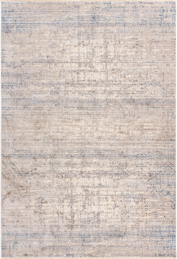 Unique Loom Deepa Ordine Machine Made Geometric Rug Gray Blue, Ivory 5' 3" x 7' 10"