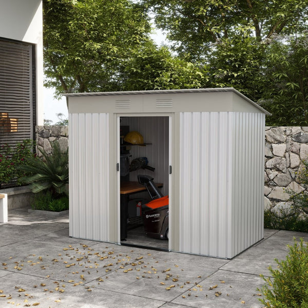 English Elm Outsunny 7' X 4' Metal Lean-To Garden Shed, Secure Outdoor Storage With Double Doors & Vents W2225P174113-GIGA