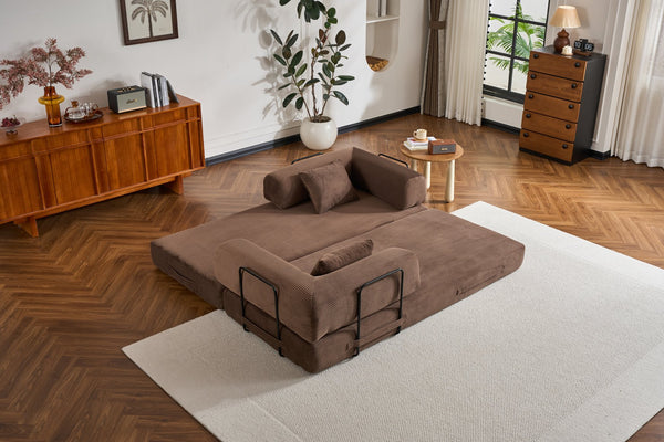 English Elm Convertible Sleeper Sofa Bed Corduroy 4-in-1 Folding Floor Couch with 35D Sponge Support and No-Assembly Brown W3434P378561