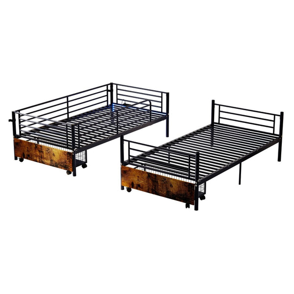 English Elm Bunk Bed Twin Iron Frame with Usb Charging Built in Guardrail and Convertible Design W3752P430830