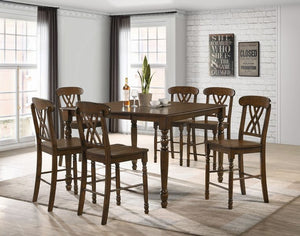 English Elm Country Walnut Finish Counter Height Chairs Set of 2 — Farmhouse Wooden Dining Stools with Scooped Seats and Double X-Back for Comfort and Style B2741P331535