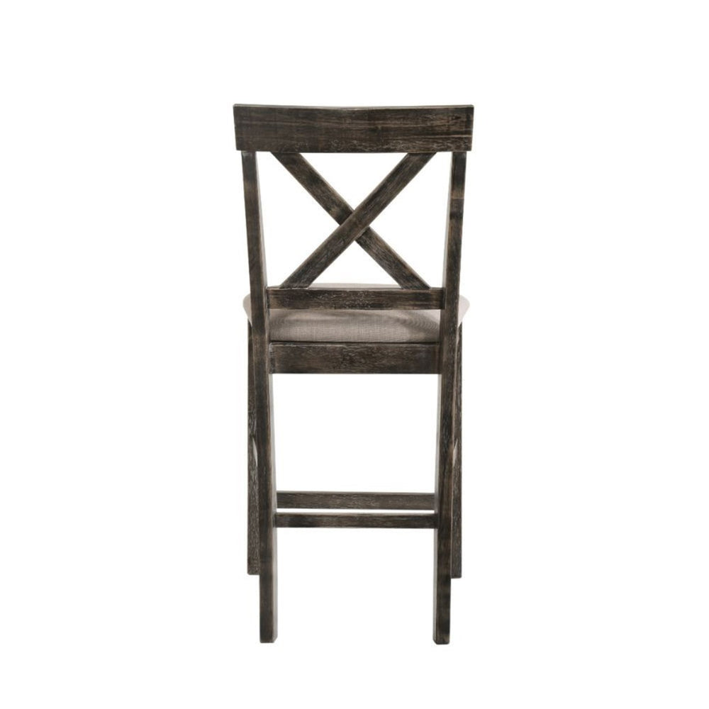 English Elm Set Of 2 Stylish Counter Height Chairs With Tan Linen Seats And Weathered Gray Wood Frame Design B016P314616-GIGA