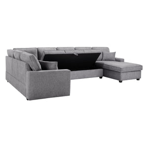 English Elm Samara 137"W Gray Chenille Sectional Sofa with Right-Facing Chaise, Underseat Storage & Plush Pillows B061S00874