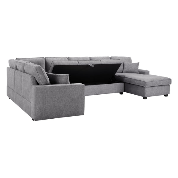 English Elm Samara 137"W Gray Chenille Sectional Sofa with Right-Facing Chaise, Underseat Storage & Plush Pillows B061S00874