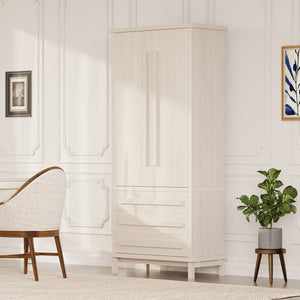 English Elm 70" Tall Pantry Cabinet Rubberwood Legs Three Drawers Six Door Shelves Kitchen Storage White N762P326960K