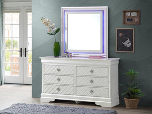 English Elm Verona Contemporary Dresser In Silver Champagne - Stylish Storage With Modern Embossed "X" Design B078108371-GIGA