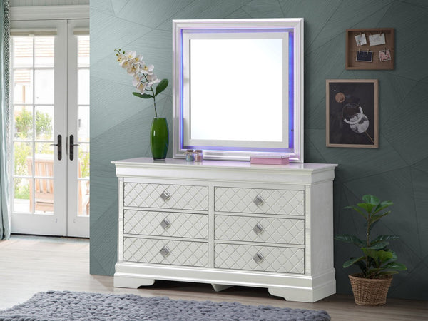 English Elm Verona Contemporary Dresser In Silver Champagne - Stylish Storage With Modern Embossed "X" Design B078108371-GIGA