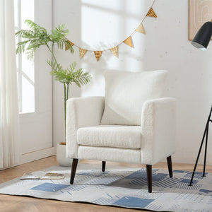 English Elm Modern Teddy Fabric Accent Chair - Plush Chenille Upholstered Armchair with Pillow, Wood Legs, Ergonomic Comfort for Living Room, Bedroom (White) W1028P236496