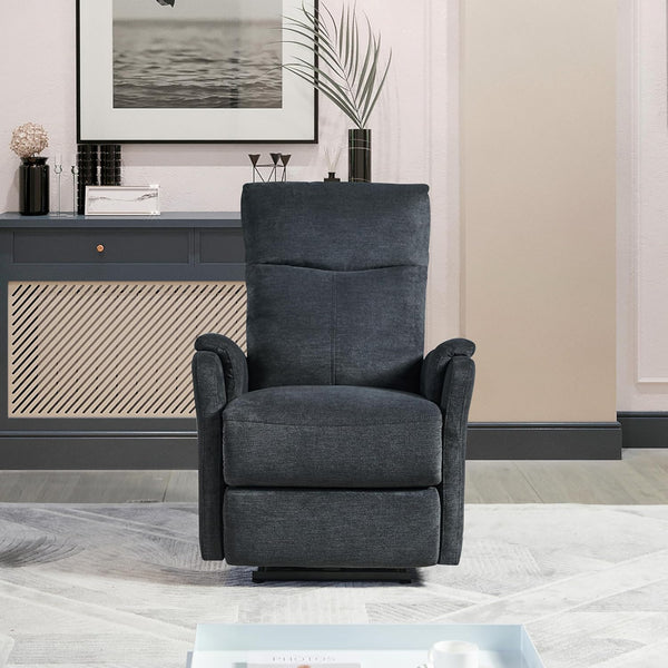 English Elm Kai Plush Fabric Power Recliner Black with USB Charger, Modern Contemporary Comfort & Support B347P340279