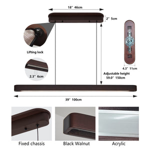 English Elm 39-Inch Walnut Wood Modern Led Pendant Light – Adjustable, Dimmable, Stylish Fixture For Any Space W2312P375017