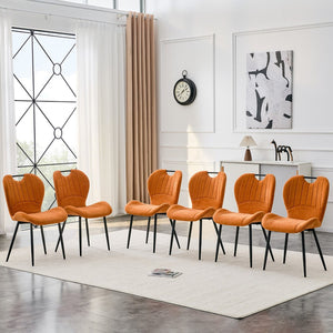 English Elm Set of 4 Olive Fabric Dining Chairs Ergonomic Cushion Black Steel Frame Modern Black+Orange W1151P454882