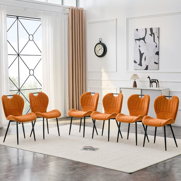 English Elm Set of 4 Olive Fabric Dining Chairs Ergonomic Cushion Black Steel Frame Modern Black+Orange W1151P454882