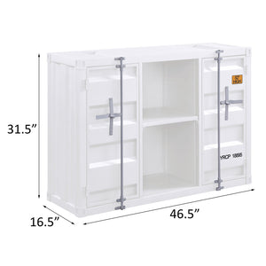 English Elm White Metal Server with Open Shelving, Recessed Panels & 2 Cabinet Doors for Stylish Storage and Display B062P189068