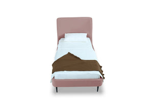 English Elm Twin Velvet Upholstered Bed with Arched Headboard and Sleek Metal Legs for Bedroom Pink+Black B365S00152