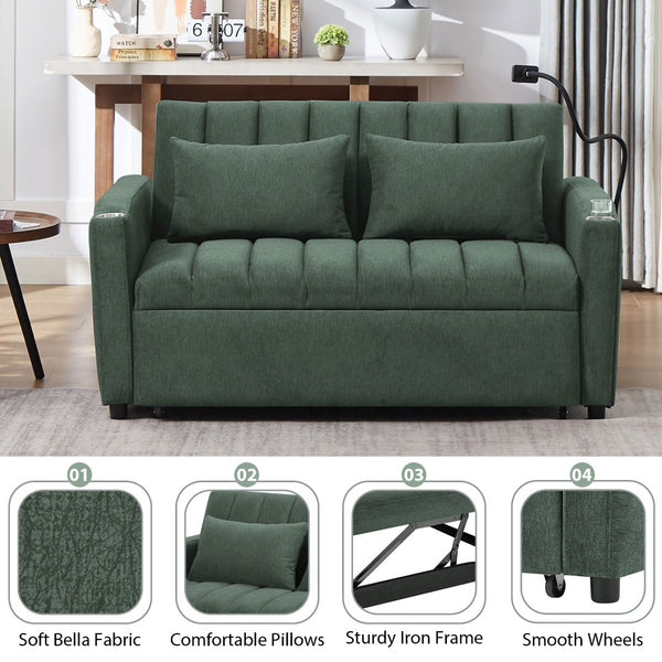 English Elm 55.9" Convertible Sleeper Loveseat with Usb Ports Cup Holders and Swivel Phone Mount N719P400685F