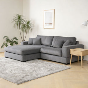 English Elm Mid Century Modern 3 Seater Sectional Sofa with Reversible Chaise and Accent Pillows Grey W876S00347