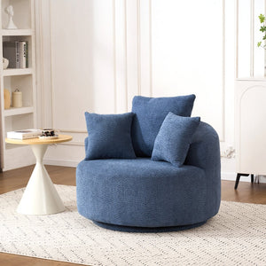 English Elm 360° Swivel Chair upholstered barrel accent chair with plush high-resilience foam and pillows for comfort Antique Blue,Blue W2231P264478