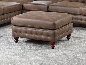English Elm 1pc Cocktail Ottoman Breathable Leatherette Tufted Accent Bench with Handcrafted Gourd Wooden Legs, Stylish Living Room Statement piece Dark Coffee 32 L x 15 W x 36 H B011P234291