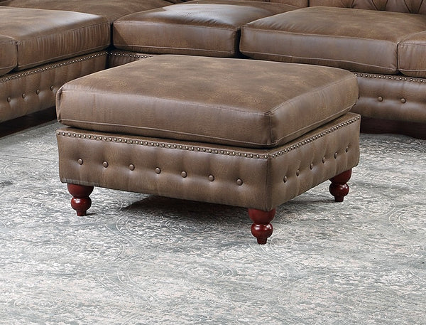 English Elm 1pc Cocktail Ottoman Breathable Leatherette Tufted Accent Bench with Handcrafted Gourd Wooden Legs, Stylish Living Room Statement piece Dark Coffee 32 L x 15 W x 36 H B011P234291