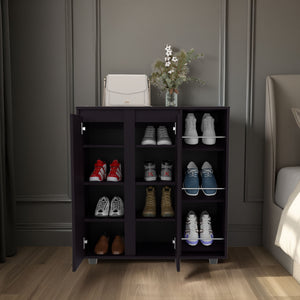 English Elm Gitano Wenge Shoe Cabinet with 2 Doors, 8 Enclosed & 3 Open Side Shelves, Scratch‑Resistant Finish, Compact Design B128P387072