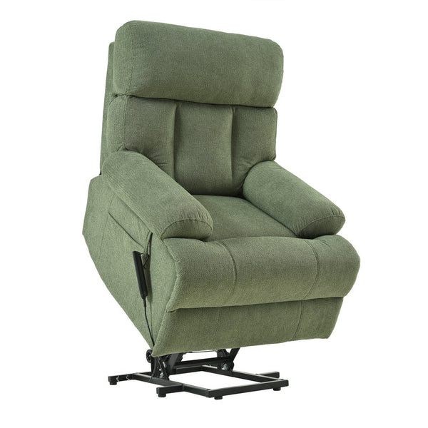 English Elm Oversized Power Lift Recliner Chair with Remote Control, Spacious Fabric Seat and Side Pocket for Comfort and Support Dark Green W1028P261277