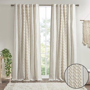 English Elm 1Pc Elegant 50X108" Cotton Curtain Panel With Tufted Chenille Stripes For Light Control & Style B035P341186